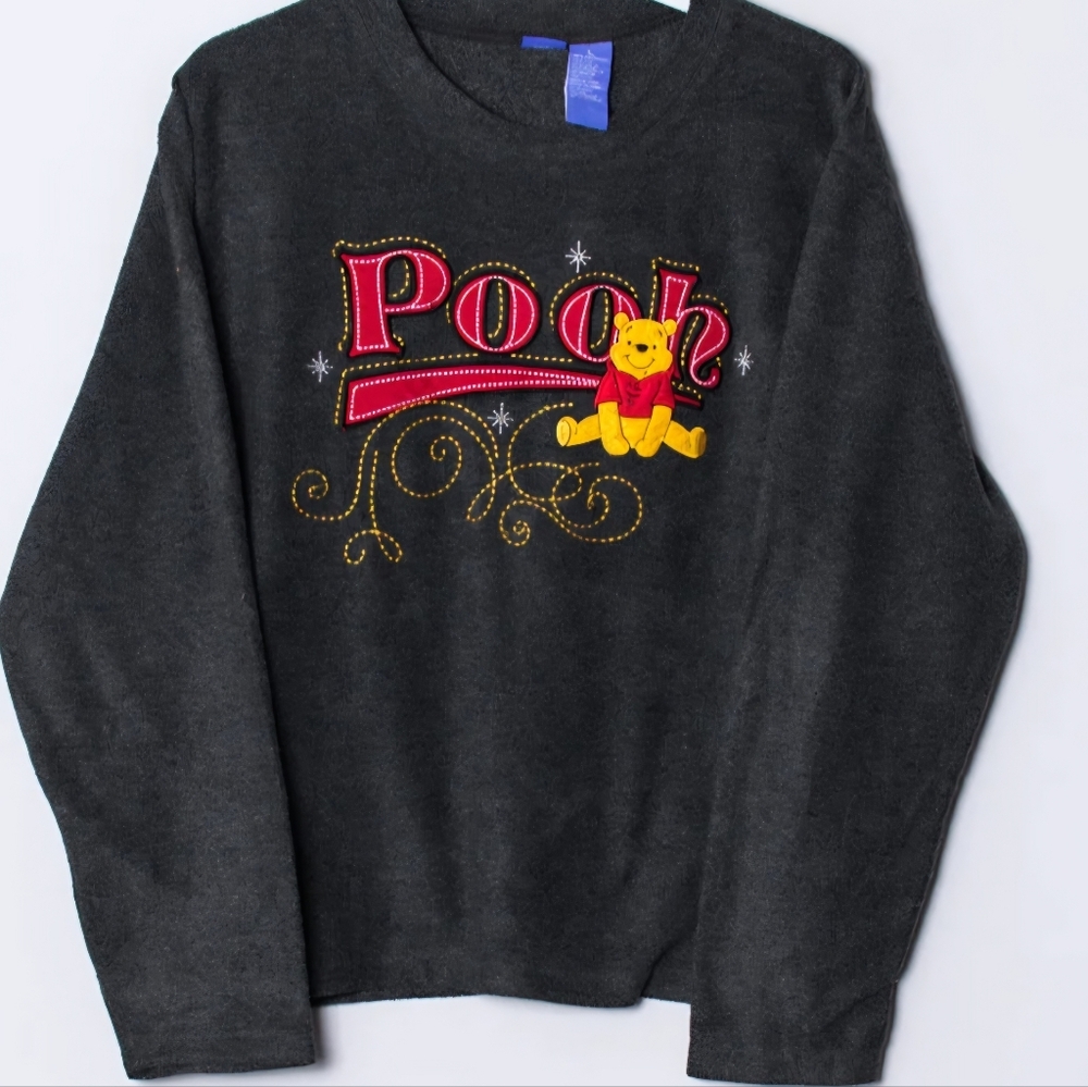 Winnie The Pooh Fleece Sweater Women's XL Large DISNEY Gray Vintage Pullover